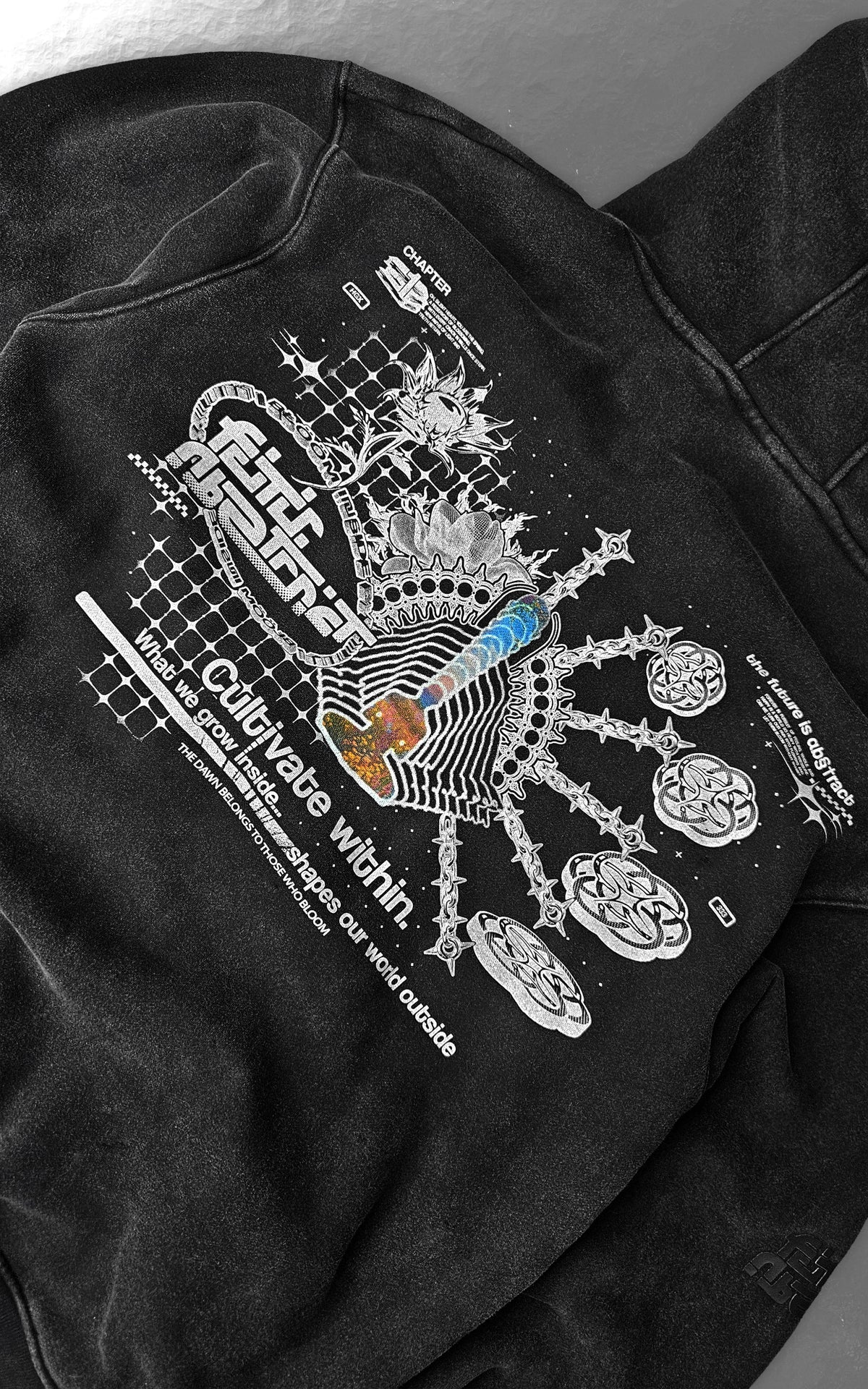 BLOOM_INSIDE [V2] :: ACIDWASH HOODIE // 330gsm - Gallery image 2