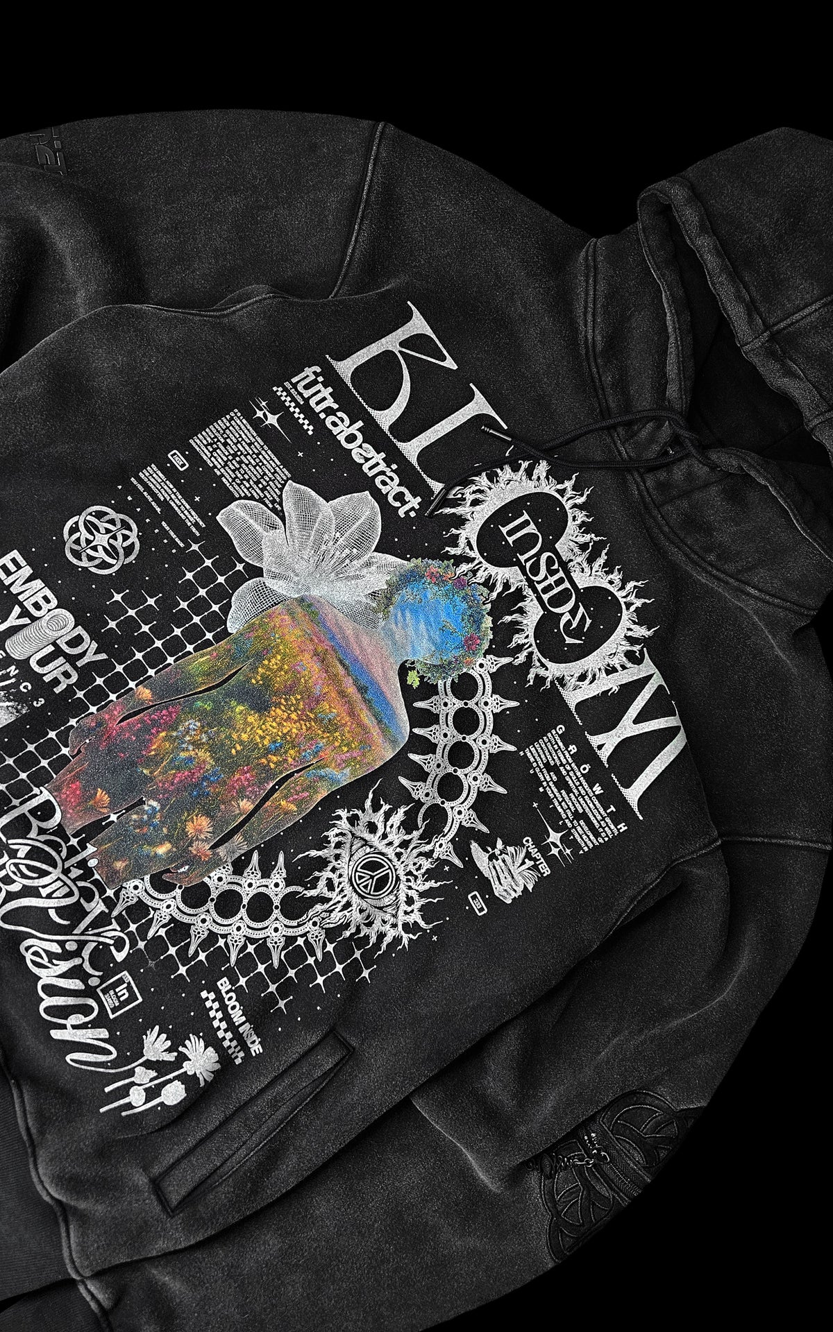 BLOOM_INSIDE [V2] :: ACIDWASH HOODIE // 330gsm