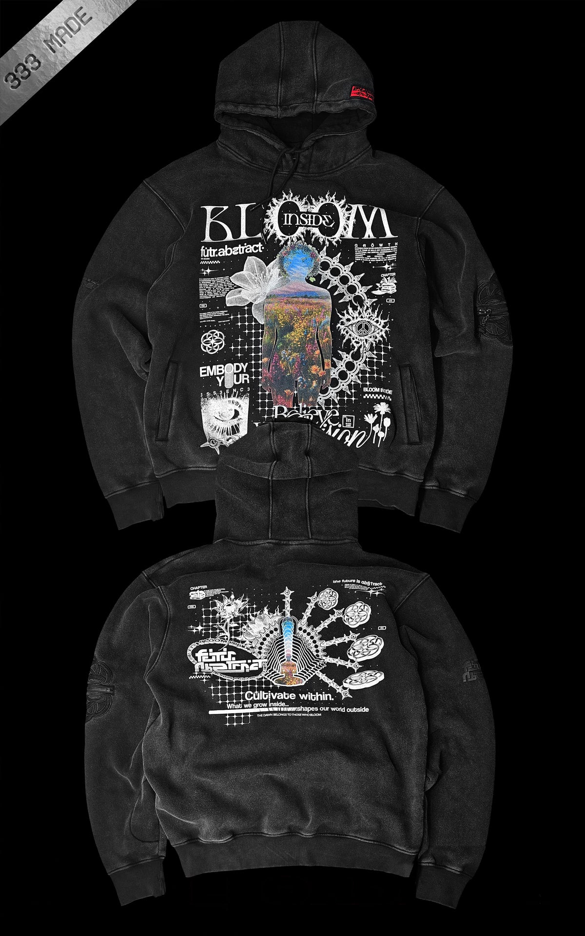 BLOOM_INSIDE [V2] :: ACIDWASH HOODIE // 330gsm