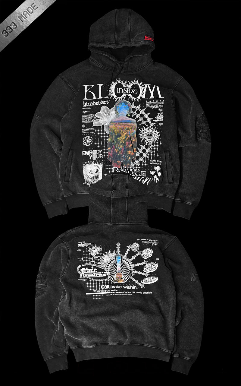 BLOOM_INSIDE [V2] :: ACIDWASH HOODIE // 330gsm