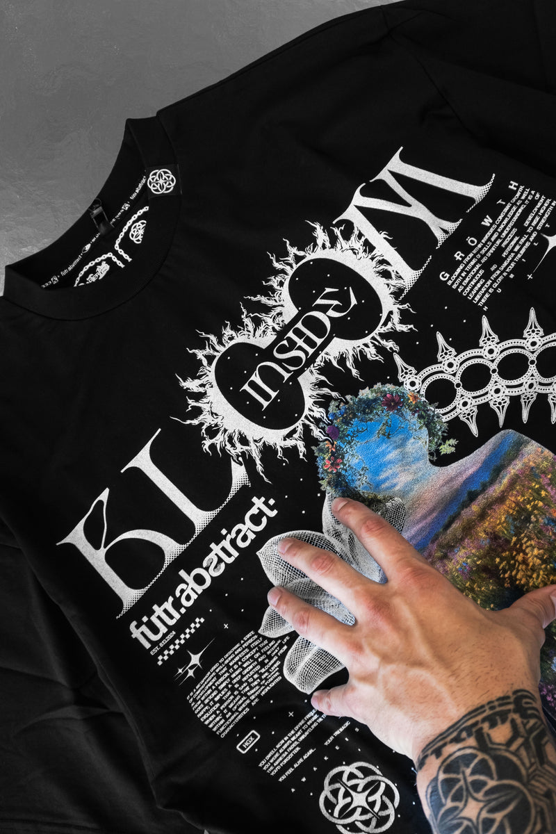 BLOOM_INSIDE [V2] :: BLK TEE // 260gsm - Gallery image 3