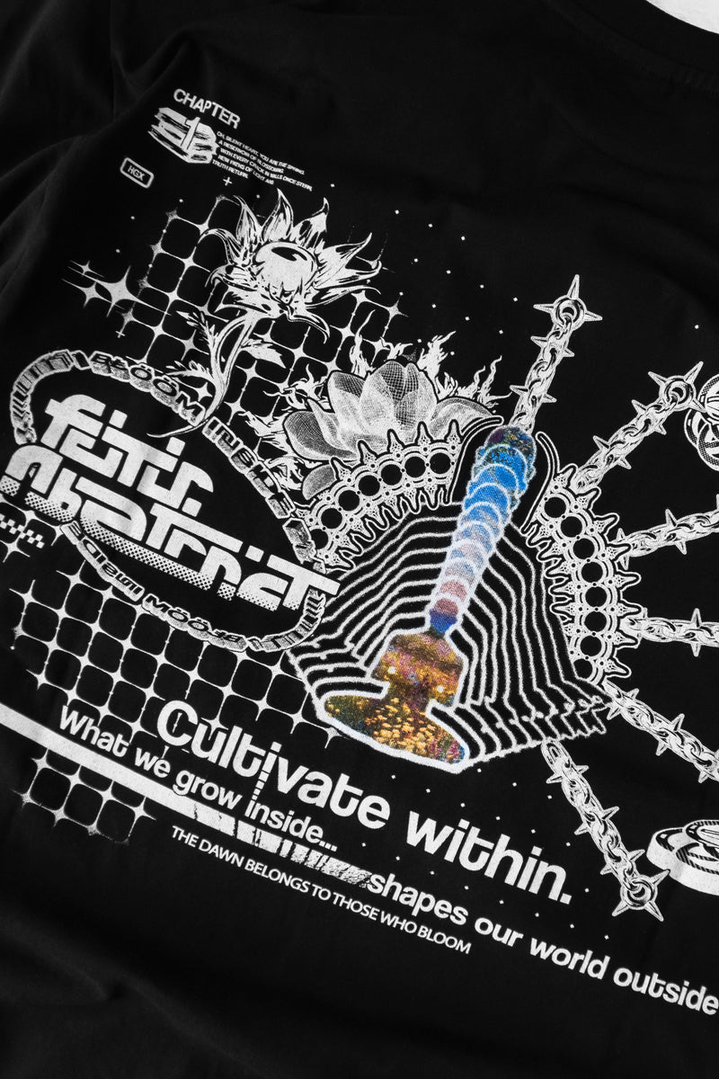 BLOOM_INSIDE [V2] :: BLK TEE // 260gsm - Gallery image 4