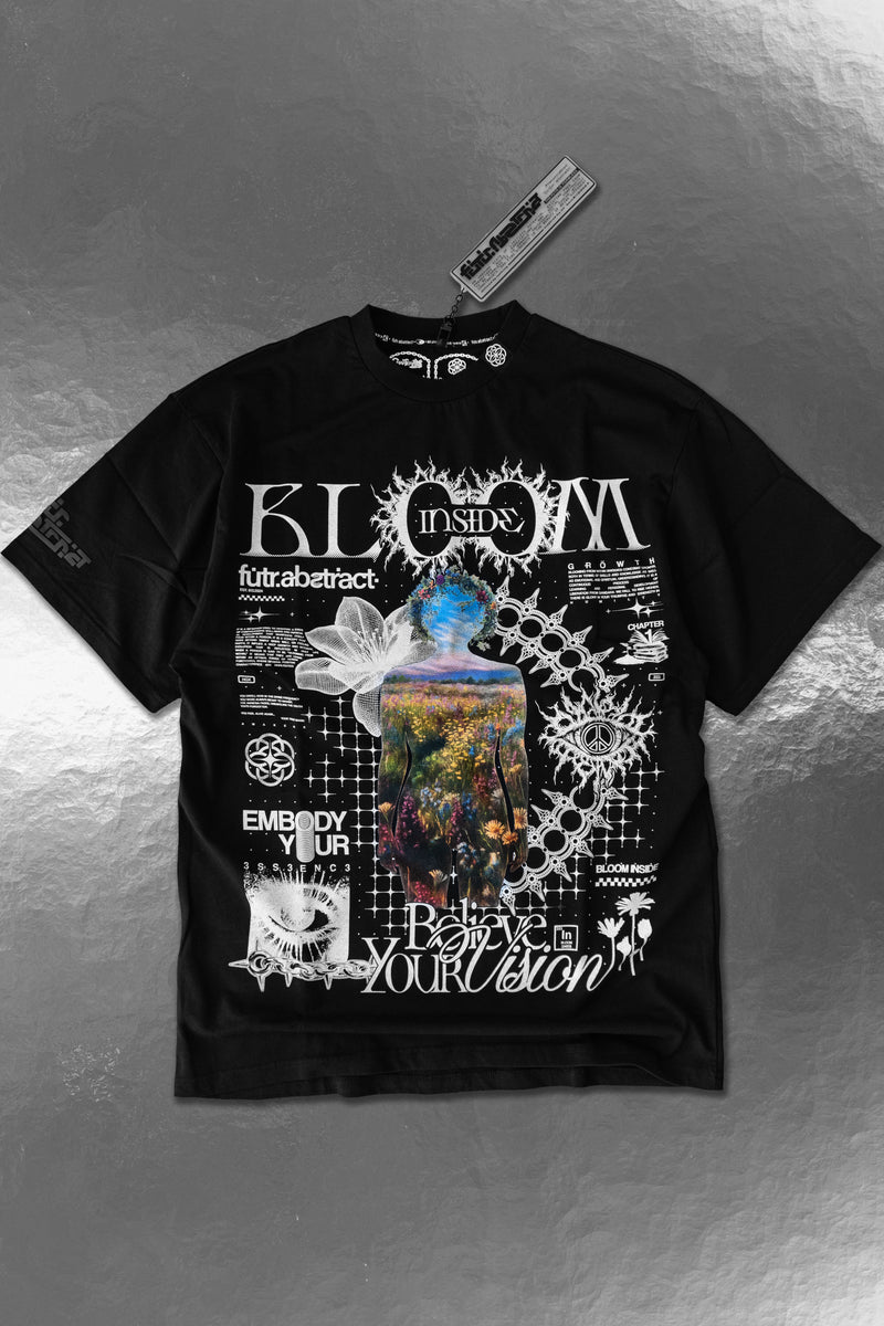 BLOOM_INSIDE [V2] :: BLK TEE // 260gsm - Gallery image 1