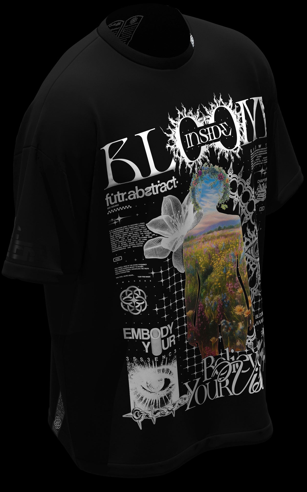 BLOOM_INSIDE [V2] :: BLK TEE // 260gsm