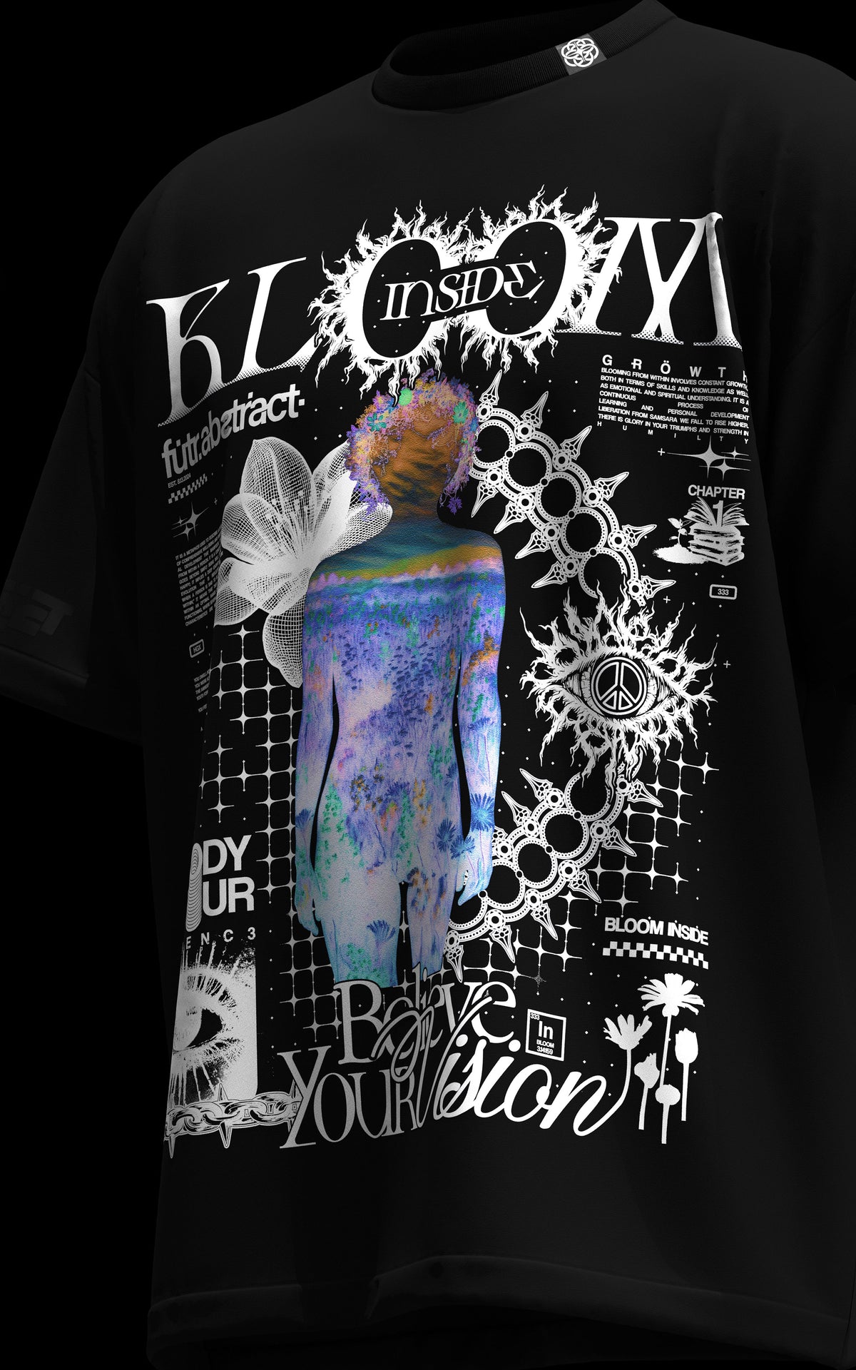 BLOOM_INSIDE [V3] :: BLK TEE // 260gsm