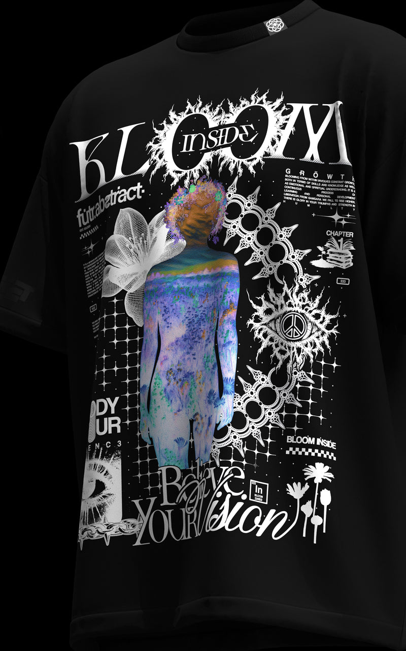 BLOOM_INSIDE [V3] :: BLK TEE // 260gsm