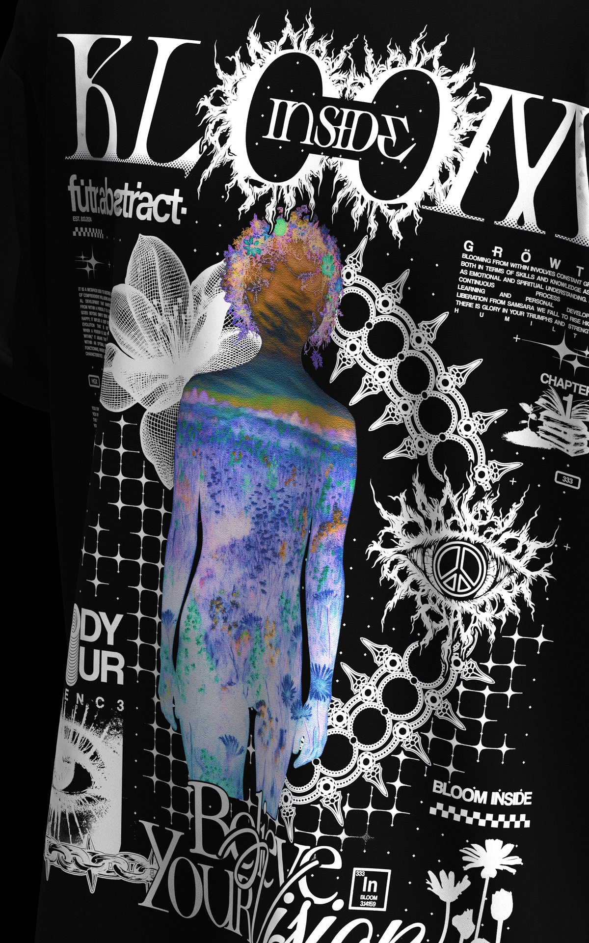 BLOOM_INSIDE [V3] :: BLK TEE // 260gsm