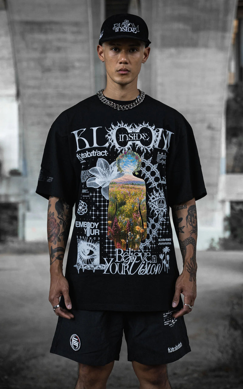 BLOOM_INSIDE [V2] :: BLK TEE // 260gsm