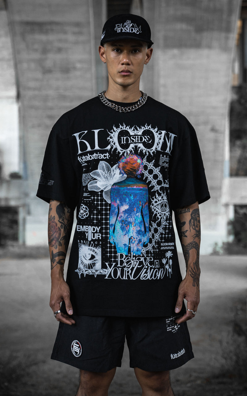 BLOOM_INSIDE [V3] :: BLK TEE // 260gsm