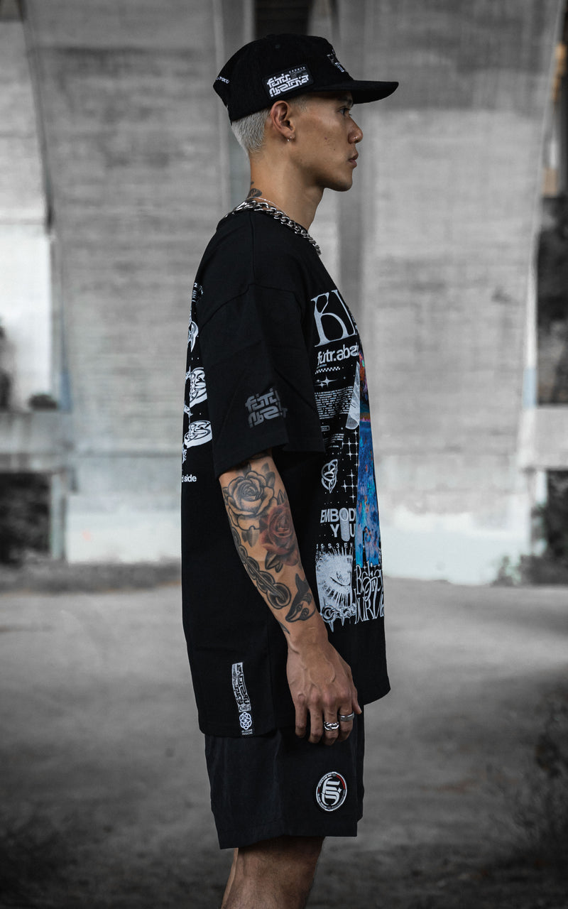 BLOOM_INSIDE [V3] :: BLK TEE // 260gsm