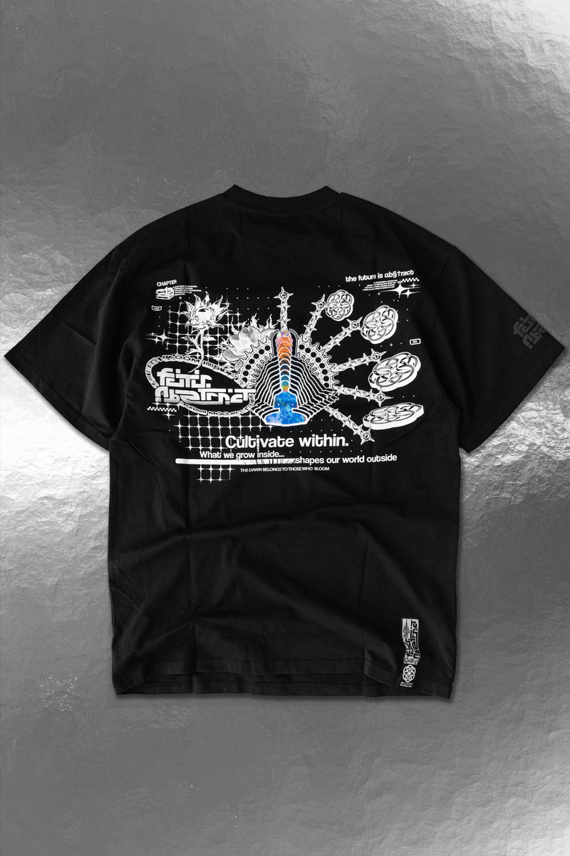 BLOOM_INSIDE [V3] :: BLK TEE // 260gsm - Gallery image 2