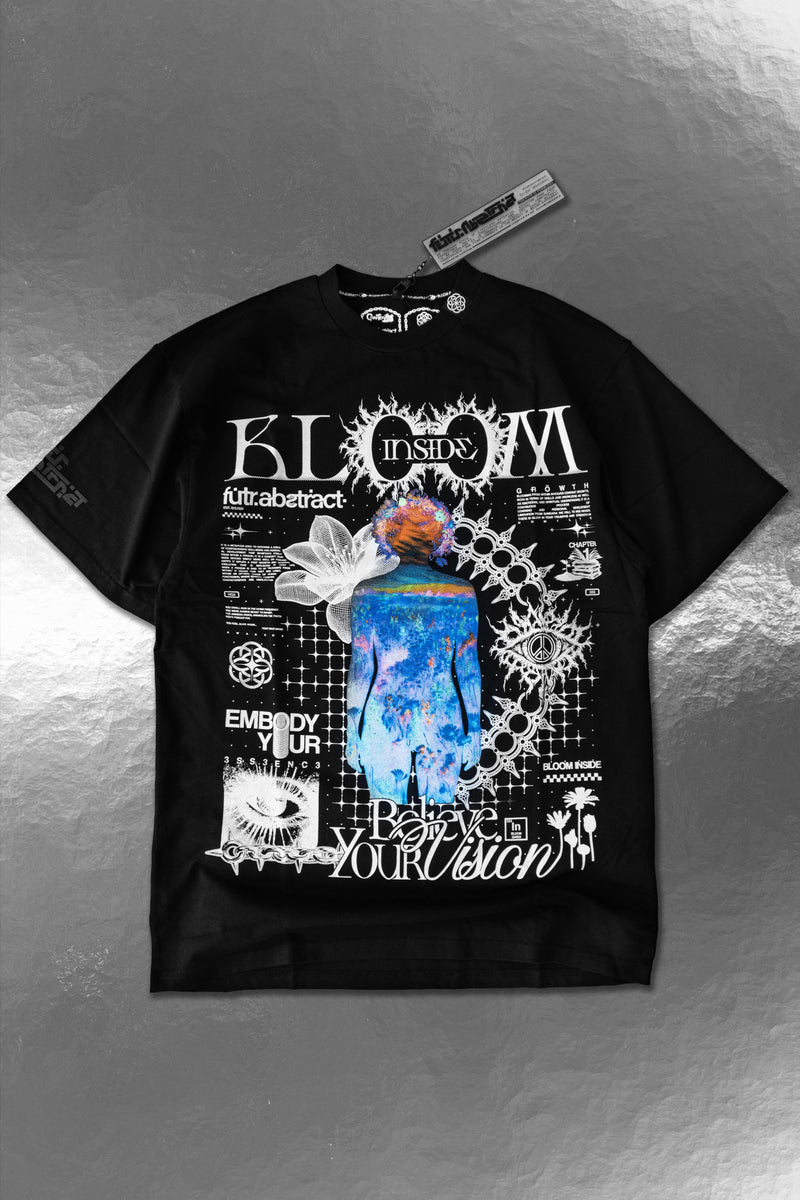 BLOOM_INSIDE [V3] :: BLK TEE // 260gsm - Gallery image 1