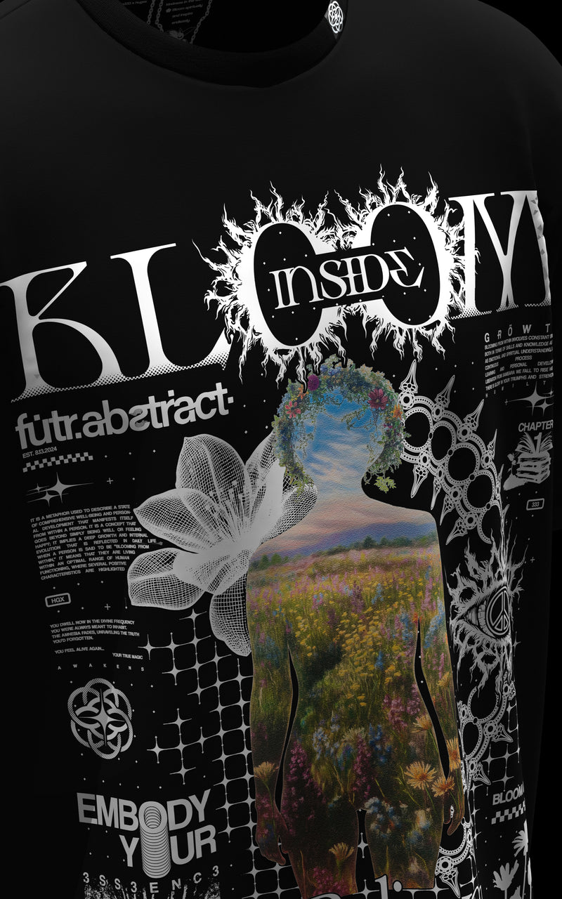 BLOOM_INSIDE [V2] :: BLK TEE // 260gsm